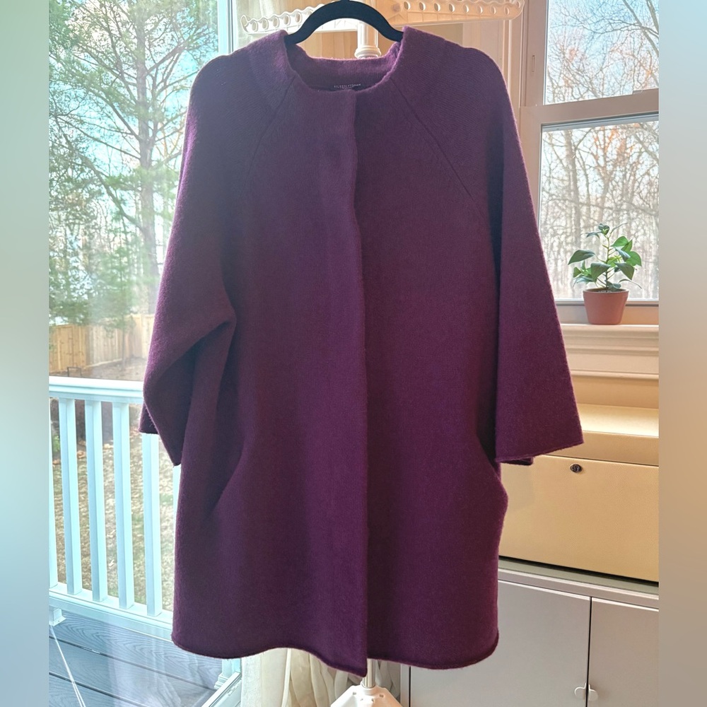 Eileen Fisher Womens 2X Purple Wool Snap Button Coat 3/4 Sleeves